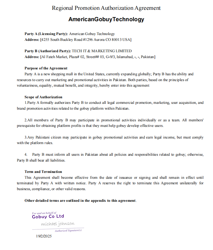 Authorization Agreement Page 1