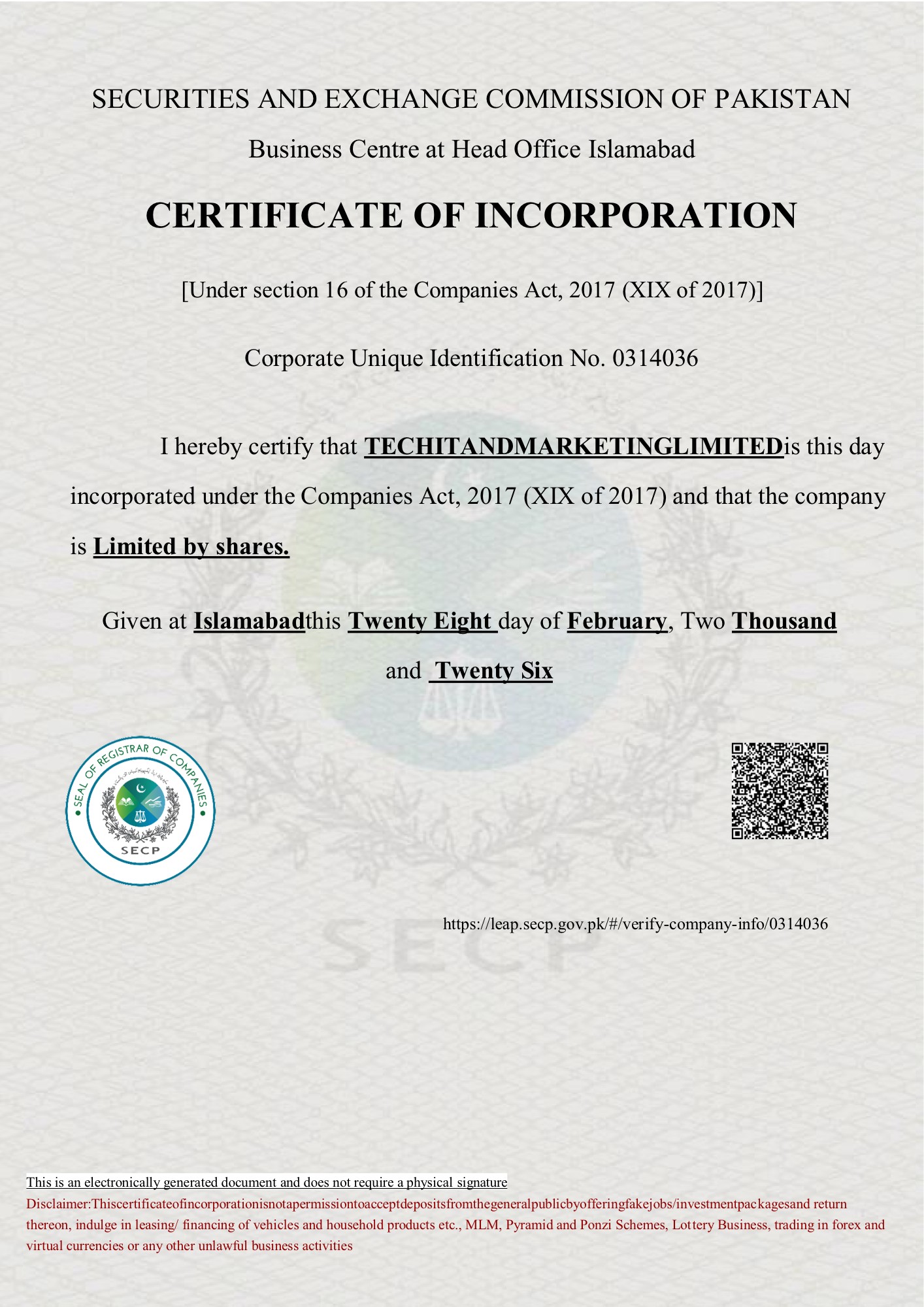 SECP Certificate of Incorporation