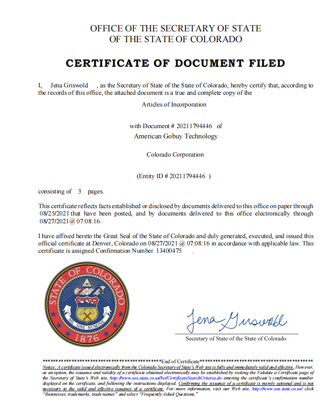 USA Certificate